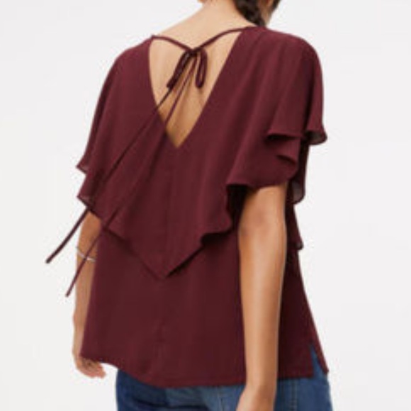 LOFT Tops - M Loft Dolman Sleeve Toe Back Top Merlot Wine MED